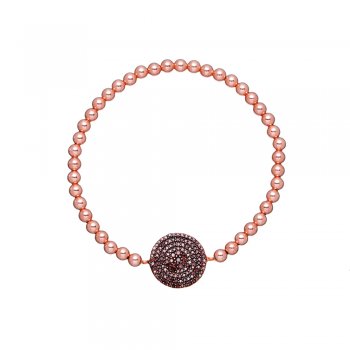 Ingenious rose gold beaded bracelet with brown pave disc